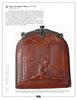 Artistic Leather of the Arts and Crafts Era by Schiffer Publishing, Ltd.: A vintage brown leather purse with hand-tooled detail, embossed Art Deco woman, Gothic-arched background, upright display, and metal top clasp.