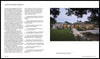 A two-page magazine spread features Schiffer Publishing, Ltd.'s book "Designing for Disaster," showcasing climate change architecture with tips on defensible perimeters and a photo of a modern home with large windows and drought-resistant landscaping.