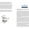 In Saltwater Tales by Schiffer Publishing, Ltd., a two-page spread ends a chapter with text and an illustration of a "collected" bucket full of tackle box, fishing poles, artificial worms, and bluefish—ideal for saltwater fishing—while Chapter 6, Beast of the Beach, begins.