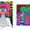Eye See You" by Schiffer Publishing, Ltd. includes two vibrant, surreal digital artworks: left, a pink-haired figure with stairs, eyes, and hands as its face; right, mirrored green-haired figures with bold hands, lips, and a central eye. Abstract backdrops.