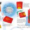 The step-by-step illustrated guide in "Plastic" by Schiffer Publishing, Ltd. shows how to make a playful gift bag with a red bag, orange plastic head, googly eyes, green ribbon hair, and colorful stickers to boost fine motor skills.