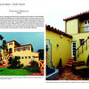 Two images from "Casas to Castles" by Schiffer Publishing, Ltd. show a historic yellow mansion in Daytona Beach: one highlights Mediterranean Revival style with palms, the other features a private stairway and courtyard with red tile accents.