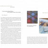 A two-page spread from "Ondulé Textiles" by Schiffer Publishing, Ltd. shows a geometric hanging on the left and a colorful ondulé textile on a loom with weaving instructions, captions, and structured text on the right.