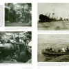 A collage from "German U-Boat Ace Peter Cremer" by Schiffer Publishing, Ltd.: four WWII black-and-white photos show U-333’s crew firing AA guns, a torpedoed ship sinking, a sailor near a torpedo, and lifeboat survivors waving.