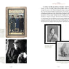 A historical book page from Schiffer Publishing, Ltd.'s "Wool" features a vintage clothing ad with three men in suits, profiles of Ella and Ynez Gerardo, info on North Carolina wool production, and Native American motif references in the U.S.