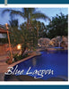 At dusk, a beautifully landscaped backyard pool is surrounded by palm trees, rocks, and greenery with soft lighting. "Scott Cohen's Poolscapes" by Schiffer Publishing, Ltd. appears in white script across the pool.