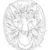 A line drawing of a fox’s head in an oval, adorned with a flower crown and winter plants. Inspired by Kristy Rice’s watercolor book "Kristy's Winter Cutting Garden" from Schiffer Publishing, Ltd.—perfect for coloring enthusiasts.