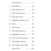 The Empath and the Dark Road by Schiffer Publishing, Ltd. features a table of contents with introduction, 12 chapters—including The Chameleon and Envy—plus afterword. The empathic journey starts on page 12 and ends with emotional control on page 107.