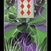 A Lenormand Cartomancy card by Schiffer Publishing, Ltd. shows six red diamonds with white lines, surrounded by green, purple, and black swirls. Dark circles and the number 2 appear in both top corners.
