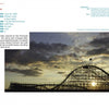 A wooden roller coaster is silhouetted against a dramatic sunset, with profiles and stats about the Cyclone shown on the left. Featured in "American Coasters" by Schiffer Publishing, Ltd.