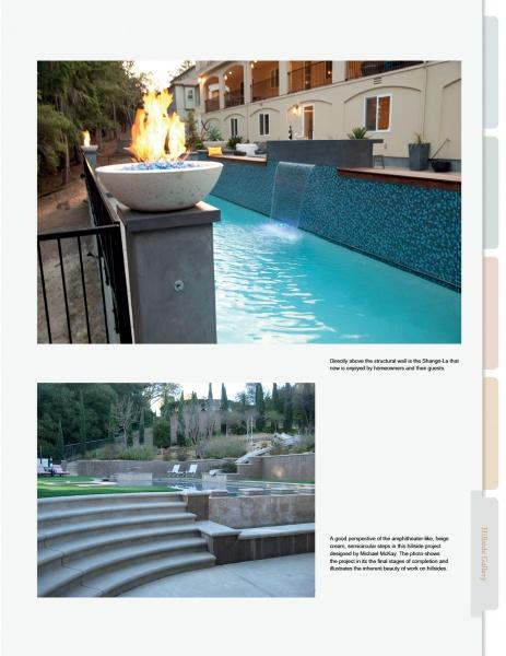 Sculpting Hillsides with Decorative Concrete by Schiffer Publishing, Ltd. shows how to transform yards with features like fire pits, waterfalls, curved stairs, and stone seating—ideal for modern hillside landscaping with trees.
