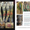 A spread from The Women of Ink by Schiffer Publishing, Ltd. features intricate full-sleeve tattoos—landscapes, animals, a rose—and highlights vibrant arm art plus an interview with female tattoo artist Katerina Miky on tattoo culture.