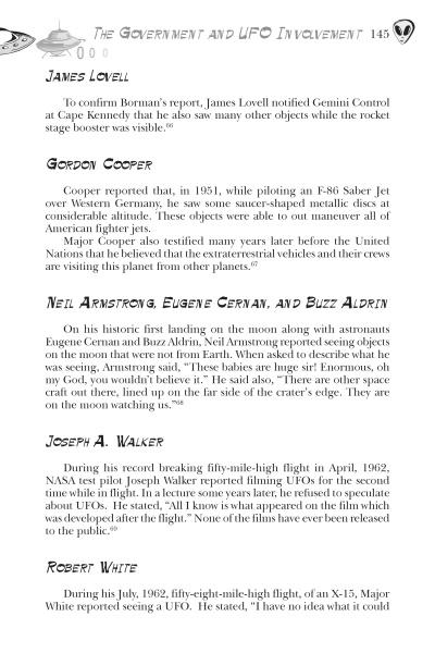 The book "UFOs Above the Law" by Schiffer Publishing, Ltd. features brief accounts from James Lovell, Gordon Cooper, Neil Armstrong, and others about UFO sightings and law enforcement UFO reports.