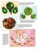 A page from "The Art of Juliana Jewelry" by Schiffer Publishing, Ltd. features vintage DeLizza and Elster brooches, earrings, and necklaces in green, red, and pink gemstones, each displayed on a light background with descriptive text.