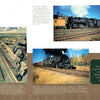 A postcard-style collage features three steam locomotives in varied scenes, with a text box noting how these engines, shown in "Mine to Mill" by Schiffer Publishing, Ltd., grew on the Mesabi Range as iron ore trade shaped Great Lakes history.