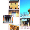 A collage of four close-ups from "Painted Ladies: Corbels & Gingerbread" by Schiffer Publishing, Ltd. showcases Victorian gables, a porch, arched windows, and intricate trim in yellow and orange.