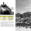A black-and-white spread from Schiffer Publishing, Ltd.’s M18 Hell-Cat shows the tank destroyer on the left page with a World War II tank model table; right page features tanks in a forest camp with soldiers at work.