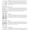 A page titled Stories of West Africa from Schiffer Publishing, Ltd. presents five short story summaries about women in West Africa, each with a grayscale illustration inspired by regional fabrics on the left and a brief titled description on the right.