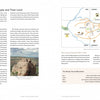 A textbook page titled "The Navajo People and Their Land," with two text columns, a photo of a rocky landscape, and a map of the Navajo homeland appears alongside "Navajo Weavings with Ceremonial Themes" by Schiffer Publishing, Ltd.