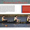 Three women rowers in yellow and black uniforms row together on the water. Above them is text and a quote about rowing, with the title "A History of Collegiate Rowing in America" by Schiffer Publishing, Ltd.
