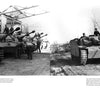 Two black-and-white photos from Schiffer Publishing, Ltd.'s "Sturmgeschütz" show WWII German tank scenes: vehicles lined up indoors with soldiers, and a tank on a dirt road with troops riding atop—a true Legend of Warfare.