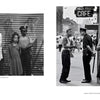 Two black-and-white photos from "Timeless" by Schiffer Publishing, Ltd.: left, a woman, girl, and police officer by a mural; right, officers engage with people near a CAFE sign—powerful scenes by Kamoinge Workshop Black photographers.