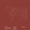 Diagram of a cow on a brown background with labeled beef cuts, from "Pure Steak" by Schiffer Publishing, Ltd.—ideal for steak enthusiasts or anyone making their own steak cookbook.