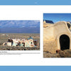 Two images from Schiffer Publishing, Ltd.’s "Spiritual Gardens" showcase an earth-toned sustainable house in Taos, New Mexico, featuring organic forms, solar panels, desert shrubs, and mountain views—perfect for spiritual self-discovery.