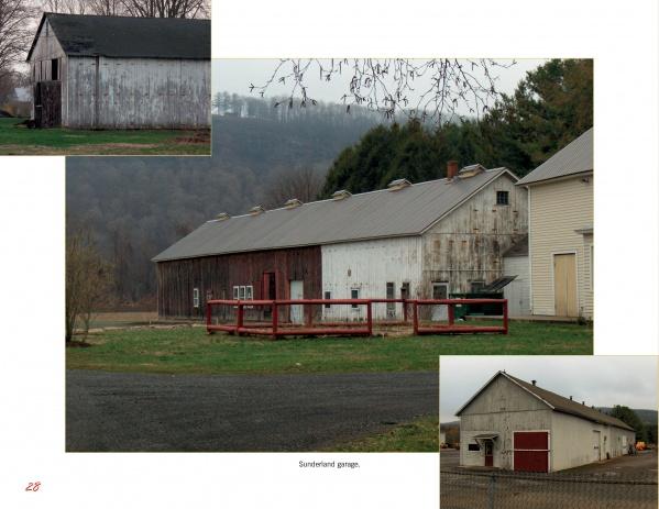 Tobacco Sheds by Schiffer Publishing, Ltd. features a weathered New England barn with a gray roof on grassy land, encircled by a red fence, plus two inset images of old white garages, set against the bare trees and hills of the Connecticut River Valley.