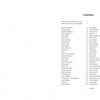 A table of contents headed CONTENTS lists contributor names and page numbers. Right-aligned text on a mostly white background evokes the sleek pop culture film art style found in PosterSpy by Schiffer Publishing, Ltd.