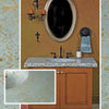 A bathroom vanity with a granite-patterned countertop—featured in "Casting Concrete Countertops" by Schiffer Publishing, Ltd.—inspires DIY projects. Inset shows a close-up of the surface for detailed reference.