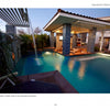 Experience a relaxing, resort-like sunset ambiance with eco-friendly outdoor design from The Sustainable Landscape by Schiffer Publishing, Ltd.—featuring turquoise pools, tiled columns, shaded patios, and soothing waterfalls for luxury living.