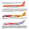 A page from Schiffer Publishing, Ltd.’s "Colorful Aircraft" displays three vividly illustrated airplanes, each featuring distinctive airline liveries and branding from various years and international carriers.