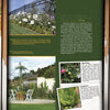 A magazine spread features tips from Petscaping by Schiffer Publishing, Ltd., with text and photos of a backyard lawn, white roses by a fence, a potted tree on a patio, a plant close-up, and a sketch of a hanging planter.