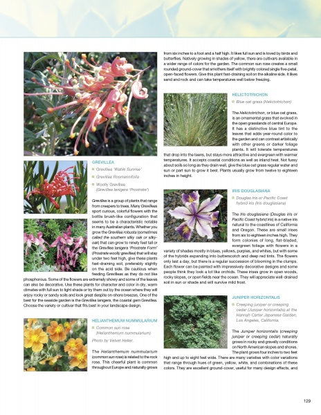 A magazine page from Schiffer Publishing, Ltd.'s "All the Garden's a Stage" features Grevillea, Helichrysum, and Phlomis with plant care tips and photos—ideal inspiration for sustainable landscape or garden book projects.