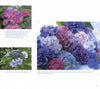 The right page of Heavenly Hydrangeas (Schiffer Publishing, Ltd.) features a collage of pink, purple, and blue blooms; the left showcases close-ups of pink and blue hydrangeas with care tips—ideal for home gardeners.