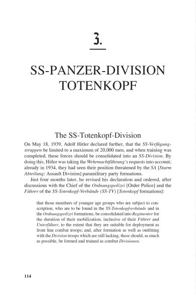 Page 114 of Panzer Divisions of the Waffen-SS by Schiffer Publishing, Ltd. features SS-PANZER-DIVISION TOTENKOPF, with a section on The SS-Totenkopf-Division’s WWII history and structure as a Waffen-SS panzer division under Nazi Germany.