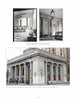 Historic black-and-white interiors and a modern color exterior of East River Savings Bank, highlighting Art Deco columns by Walker & Gillette, featured in "Walker & Gillette, American Architects" from Schiffer Publishing, Ltd.