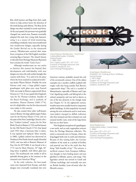 A magazine page showcases "Folk Art of Cape Cod and the Islands" by Schiffer Publishing, Ltd., featuring photos and descriptions of three Cape Cod weather vanes with text columns about their history and folk art origins.
