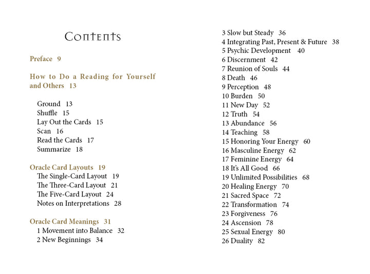 Shamanic Healing Oracle Cards - Table of Contents