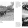 A two-page spread from "Sturmgeschütz" by Schiffer Publishing, Ltd. features three B&W WWII German tank photos—including a StuG Sturmgeschütz—and soldiers in rural, war-torn areas, with captions beside and below each image.