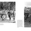 Black and white photos of German soldiers and WWII Sturmgeschütz tanks. Left: Soldiers near a Sturmgeschütz in the woods. Right: One soldier stands by a Sturmgeschütz, another lies atop—resting or wounded. From Schiffer Publishing, Ltd.