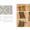 A page from “Macrame Couture” by Schiffer Publishing, Ltd. features a vibrant thread pattern chart on the left and six step-by-step photos on the right, guiding readers through creating a patterned bracelet with multiple colored threads—an ideal project for anyone interested in macramé accessories and contemporary macramé fashion.