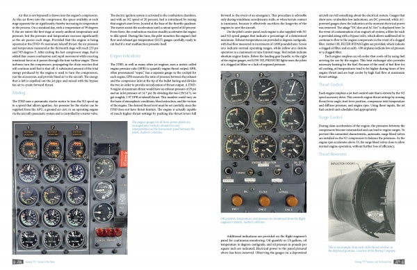 A Schiffer Publishing, Ltd. manual page for the Boeing 727 features three cockpit instrument panels, detailed text explanations, and a photo of its engine exhaust nozzle—perfect for model-building enthusiasts.
