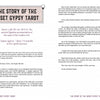 A two-page spread from Auset Gypsy Tarot by Schiffer Publishing, Ltd. features introductory text on this bohemian deck, its inspiration and purpose, with elegant borders and astrological symbols accenting the headings.