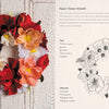 The book "Wreaths" by Schiffer Publishing, Ltd. features a vibrant paper flower wreath on a rustic door and includes pencil sketches plus step-by-step instructions to help you create your own beautiful wreaths.