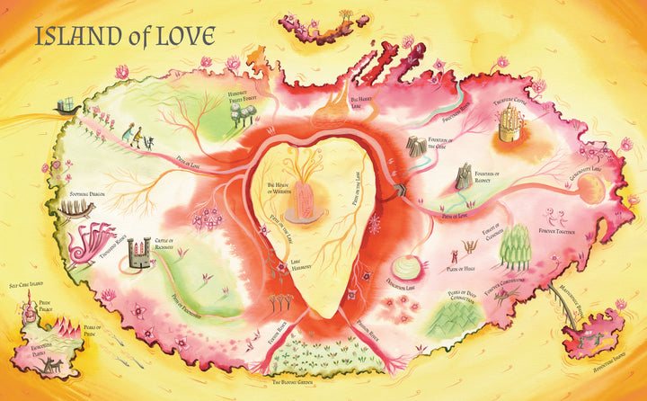 Maps of My Emotions by Schiffer Publishing, Ltd. is a whimsical illustrated map inspired by Bimba Landmann, featuring colorful paths, forests, and rivers—inviting an enchanting journey of children’s emotional discovery in warm pink and yellow tones.