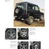 The Mercedes-Benz G-Class by Schiffer Publishing, Ltd. is shown as a luxury SUV in black on a rocky slope, with close-up images of four distinct wheel and rim designs featured below the main all-wheel-drive vehicle image.