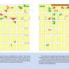 Motels of Wildwood by Schiffer Publishing, Ltd. features an illustrated North Wildwood map with colored blocks. Green, red, and yellow indicate buildings’ preservation status—including Doo Wop architecture—while most blocks remain unmarked and yellow.
