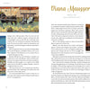 A magazine spread showcases an article on ceramic artist Diana Mausser. The left page features colorful Cuerda Seca tile mosaics, while the right shows Diana with samples and text about her story. Product: Cuerda Seca, Schiffer Publishing, Ltd.